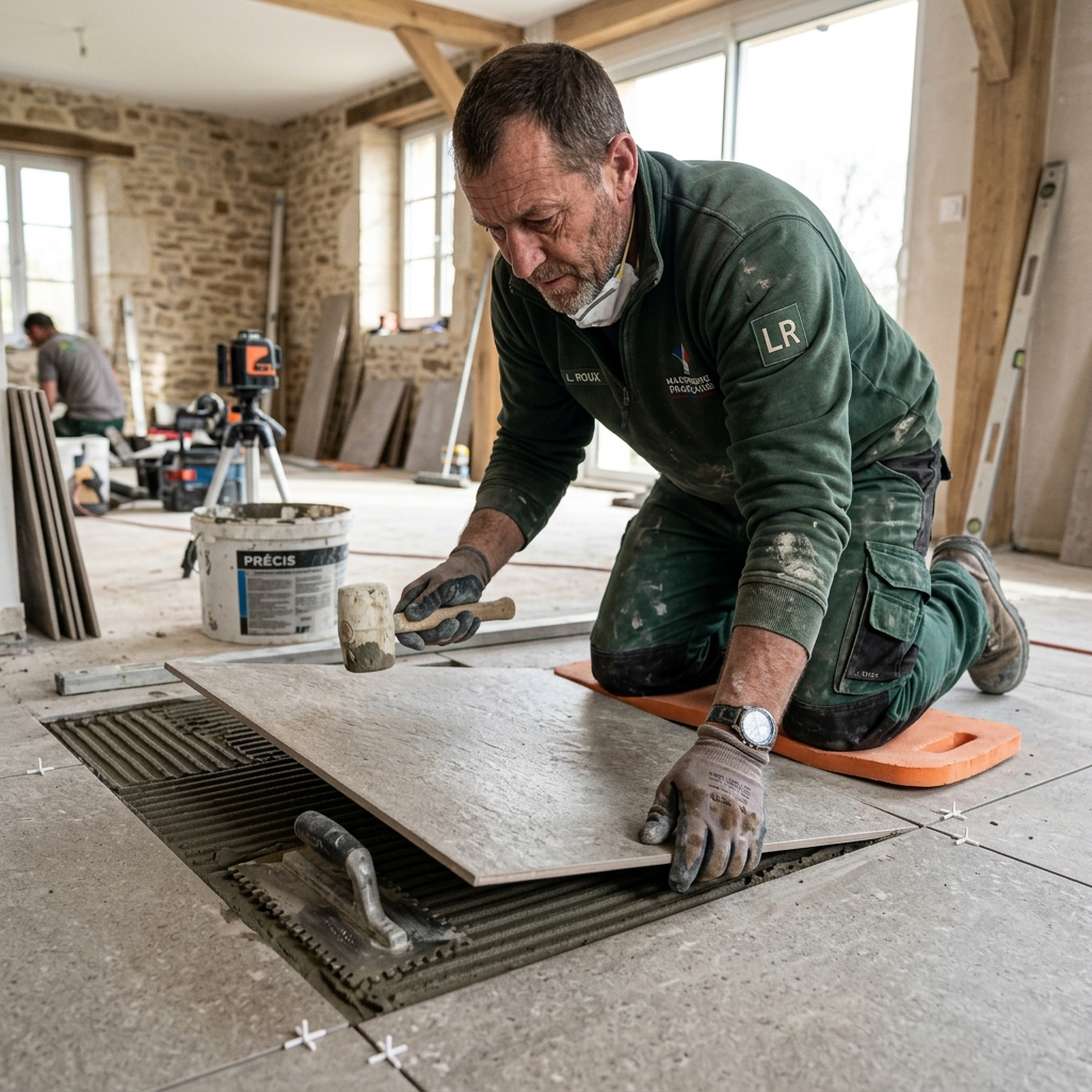 Artisan maçon de Caza Construction au travail