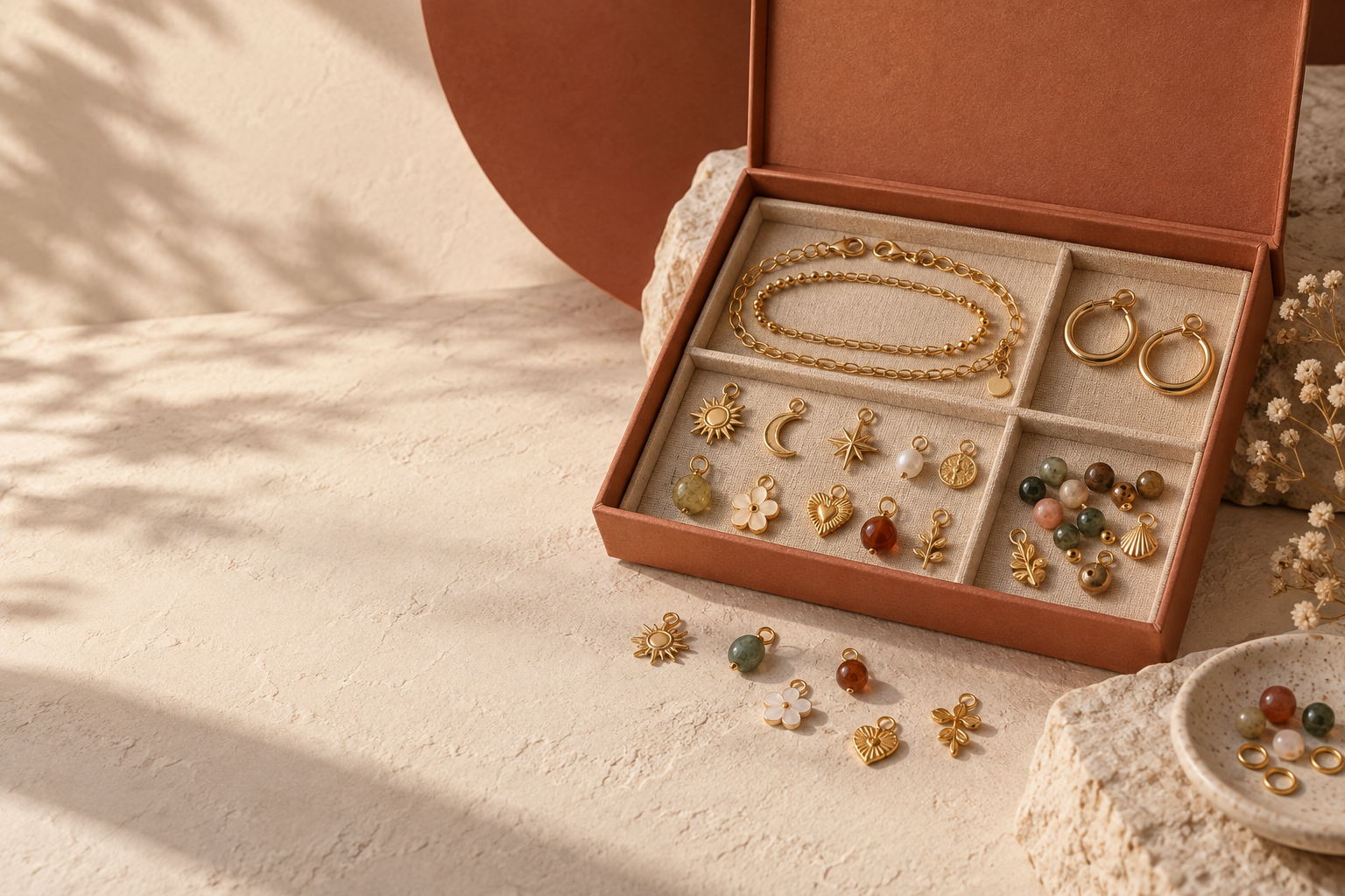 Box créative avec bracelet, boucles d’oreilles et charms